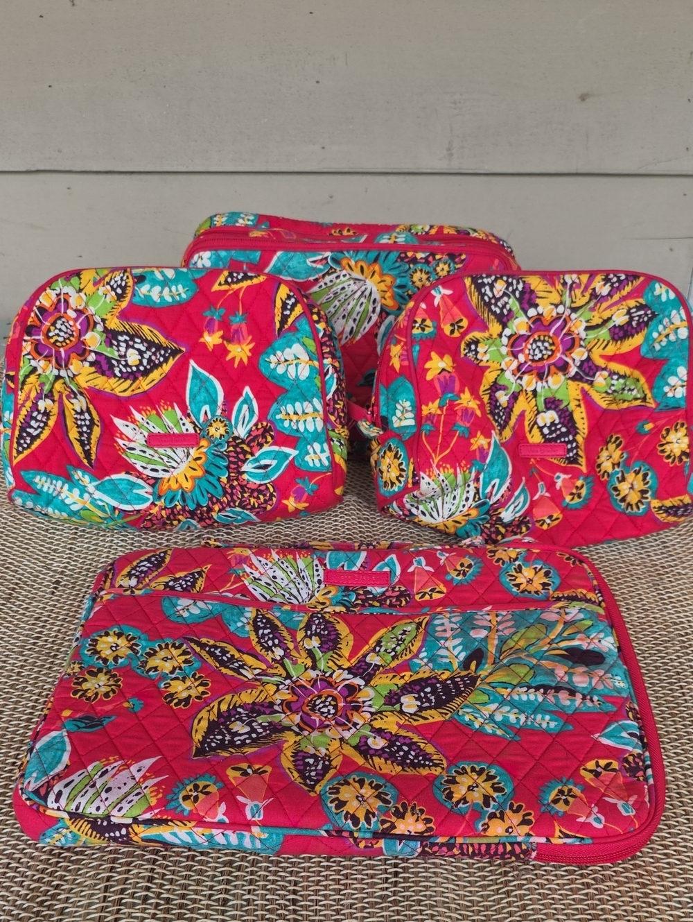 Vera Bradley Travel Cosmetic and Laptop Bag Set - Rumba Floral And Plaid - Picture 1 of 8